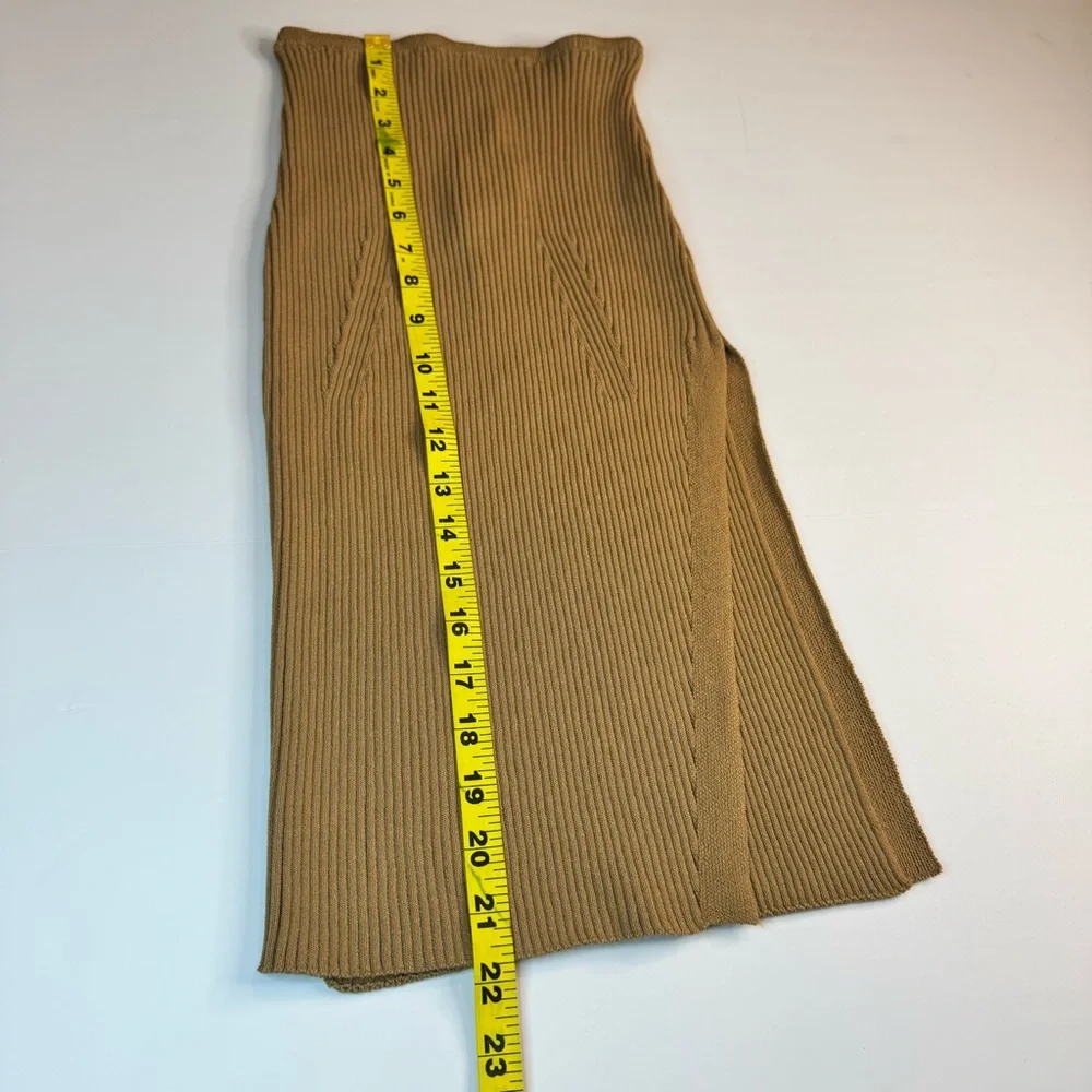 NWT Topshop Tan Ribbed Midi Pencil Skirt with Side Slit Sz4/6 Career Comfy